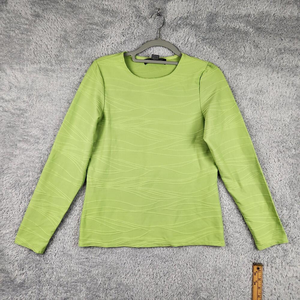 Vintage Dialogue Shirt Womens Small Green Textured Wavy Stretch Top Earth Elf